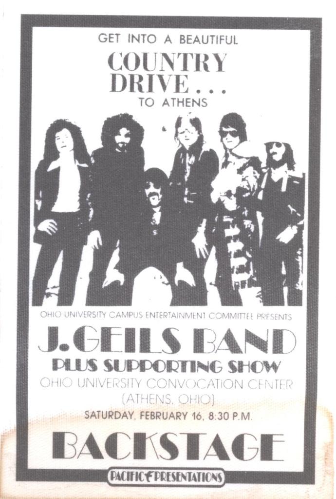 1974 Feb 16th Ohio University Backstage Pass 02 The J Geils Band Net